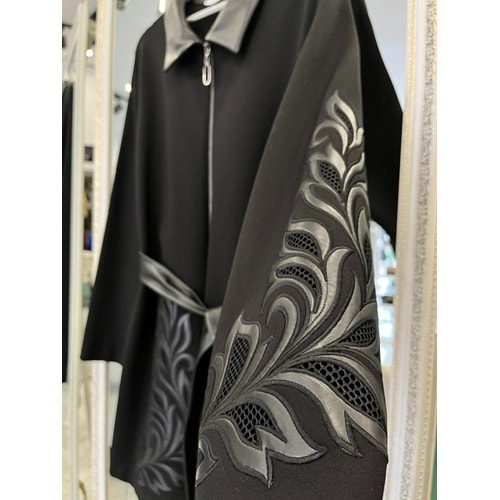 HALE BAROQUE DERİ DETAYLI CEKET - SİYAH - 3