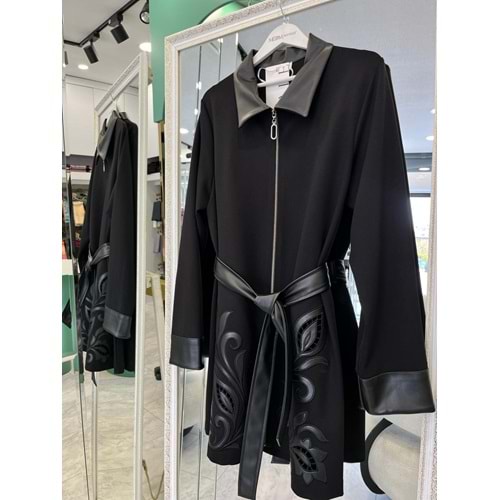 HALE JARDİN DERİ DETAYLI CEKET - SİYAH - 3