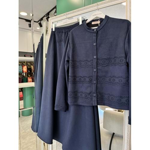 VATKATEX SÜET ETEKLİ TAKIM LAZER KESİM - LACİVERT - 46