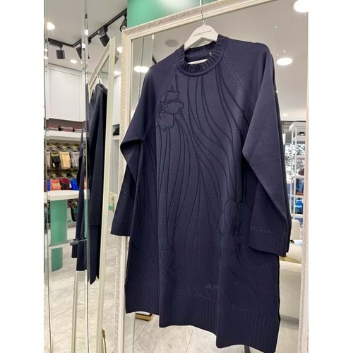 ADN KABARTMALI MERSERİZE TUNİK - LACİVERT - 1