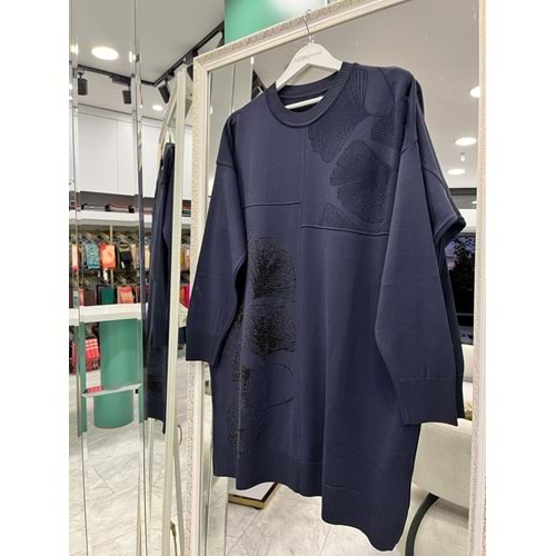 ADN MERSERİZE TUNİK ÇİÇEKLİ SİMLİ - LACİVERT - 2