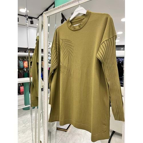 ADN PALMİYE MERSERİZE TUNİK - YAĞ YEŞİLİ - 1