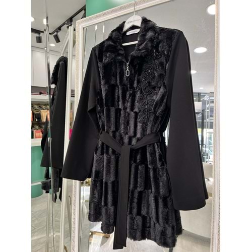 HALE FOURRURE ANGORA CEKET - SİYAH - 2