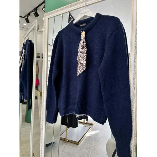 AFİTAP FULARLI TRİKO KAZAK (36-42 BEDEN UYUMLU) - LACİVERT - STANDART