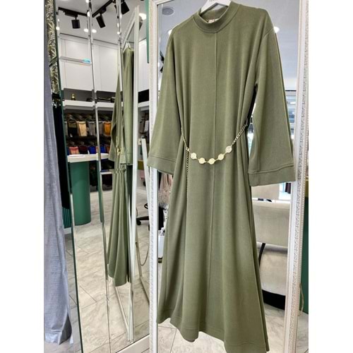 VATKATEX FİTİLLİ TRİKO ELBİSE - MİNT YEŞİLİ - 42