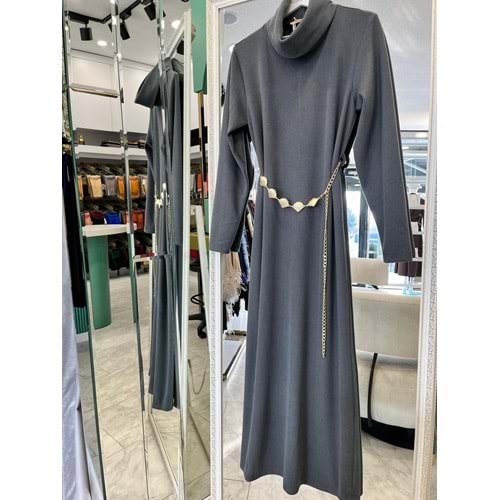 VATKATEX BOĞAZLI FİTİLLİ TRİKO ELBİSE - ANTRASİT - 40