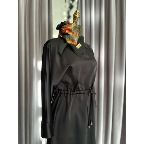 HALE VERAE SATEN ELBİSE - SİYAH - 1