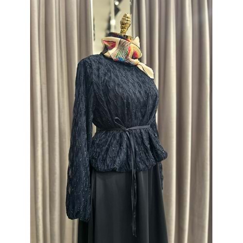 VATKATEX SİMLİ SATEN ETEKLİ TAKIM - LACİVERT - 42