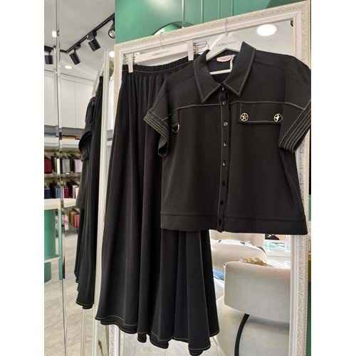 VATKATEX LİYOSEL CUPRA YELEKLİ ETEKLİ TAKIM - SİYAH - 44