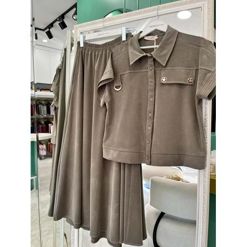 VATKATEX LİYOSEL CUPRA YELEKLİ ETEKLİ TAKIM - HAKİ - 44