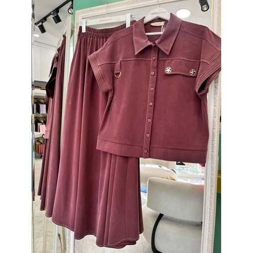 VATKATEX LİYOSEL CUPRA YELEKLİ ETEKLİ TAKIM - MÜRDÜM - 38