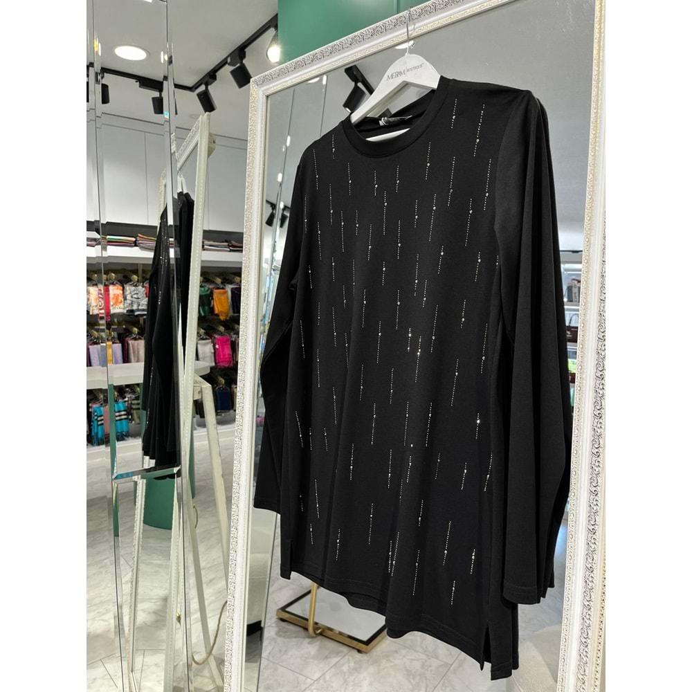 ADN TAŞLI TUNİK 302 - SİYAH - 1