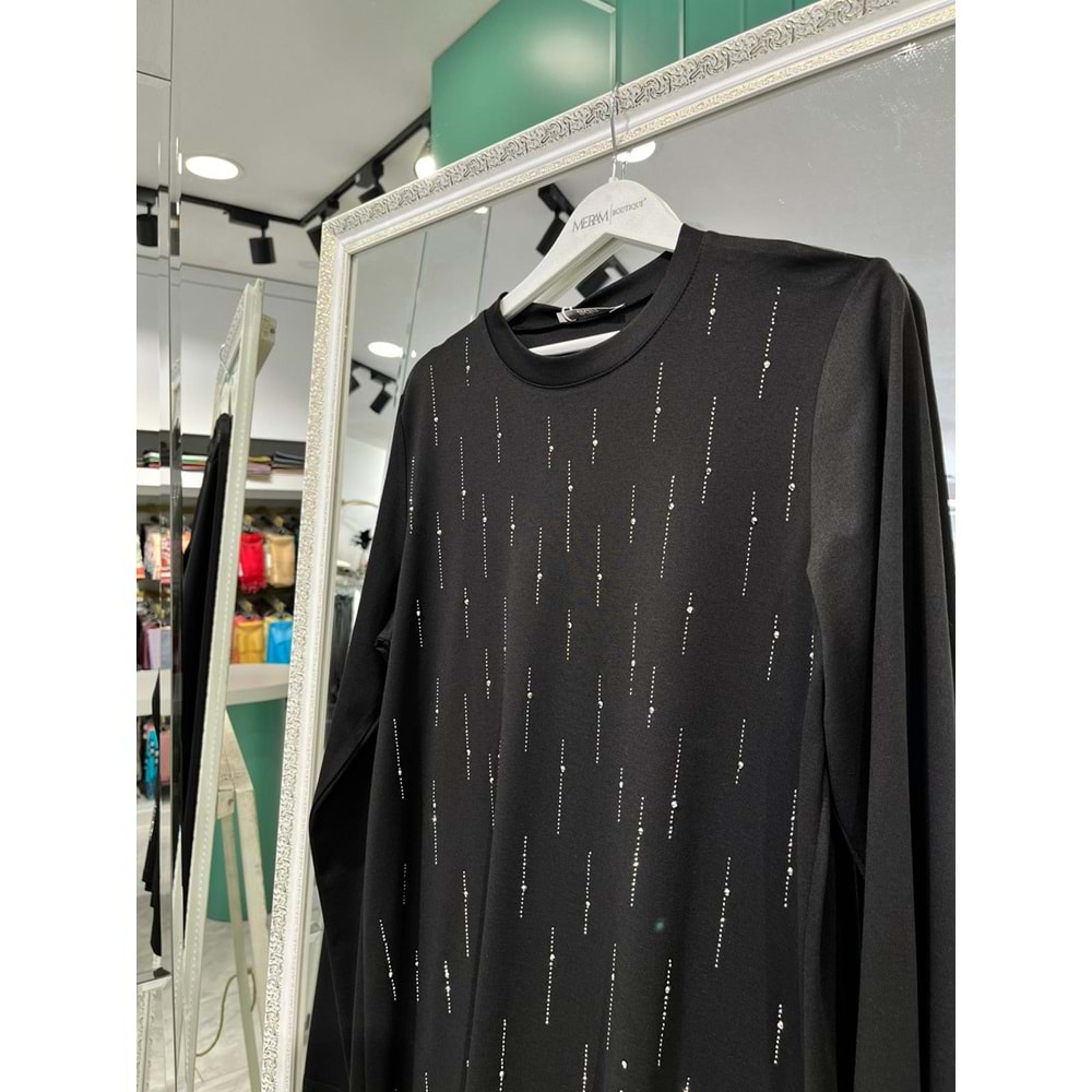 ADN TAŞLI TUNİK 302 - SİYAH - 1