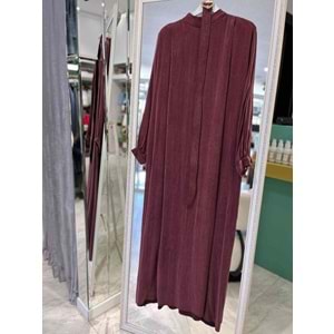 PUANE İPEK CUPRA ELBİSE VATKA DETAYLI 12598 - BORDO - XL