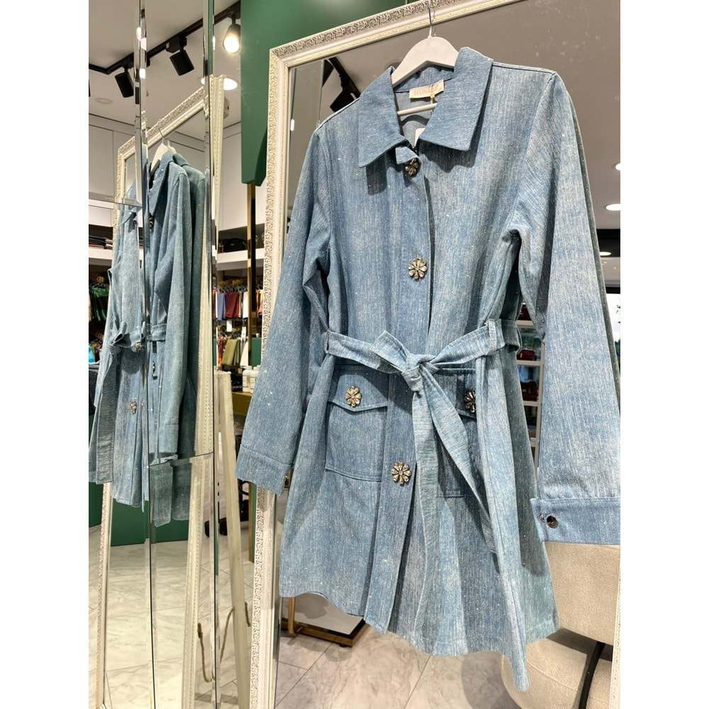 SELİNADA TAŞLI KOT CEKET - AÇIK MAVİ - 40