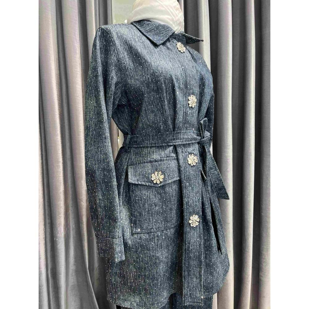 SELİNADA TAŞLI KOT CEKET - LACİVERT - 40