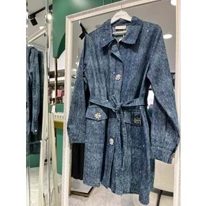 SELİNADA TAŞLI KOT CEKET - LACİVERT - 44