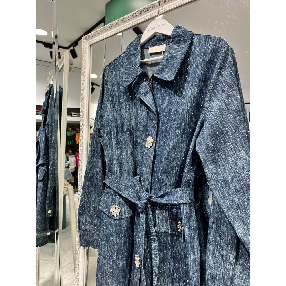 SELİNADA TAŞLI KOT CEKET - LACİVERT - 44