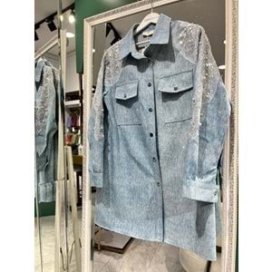 SELİNADA OMUZ İŞLEMELİ KOT CEKET - AÇIK MAVİ - 40