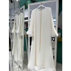 ADN PİLİSELİ ŞİFON ELBİSE - BEYAZ - 2