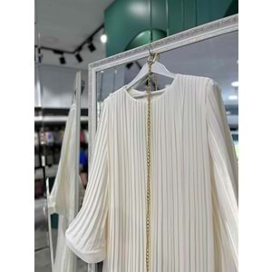 ADN PİLİSELİ ŞİFON ELBİSE - BEYAZ - 2