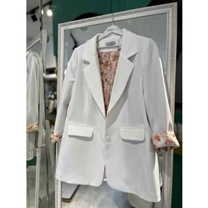 MISSESSE ASTARLI BLAZER CEKET 6002 - BEYAZ - XL