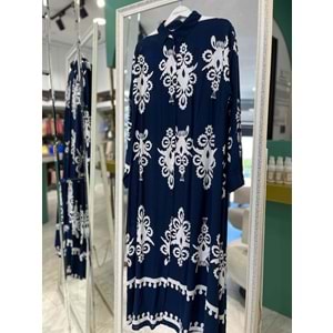 CGX VİSKON ELBİSE DESENLİ - LACİVERT - 1