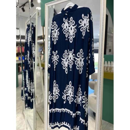 CGX VİSKON ELBİSE DESENLİ - LACİVERT - 4