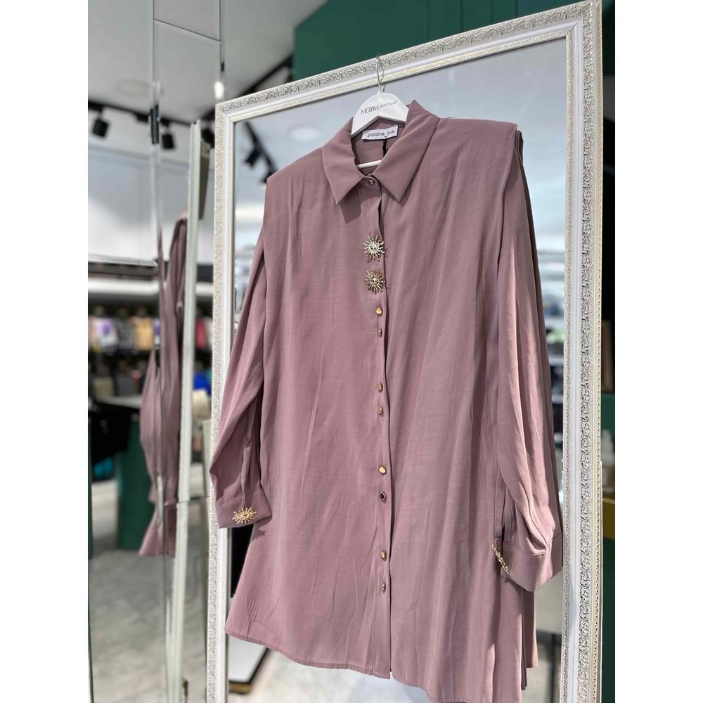 PUANE TUNİK BROŞ DETAYLI 10694 - PUDRA - 1