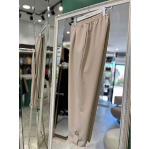 MISSEMRAMISS KUMAŞ PANTOLON PAÇA TAŞ DETAYLI - BEJ - 38