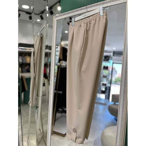 MISSEMRAMISS KUMAŞ PANTOLON PAÇA TAŞ DETAYLI - BEJ - 38