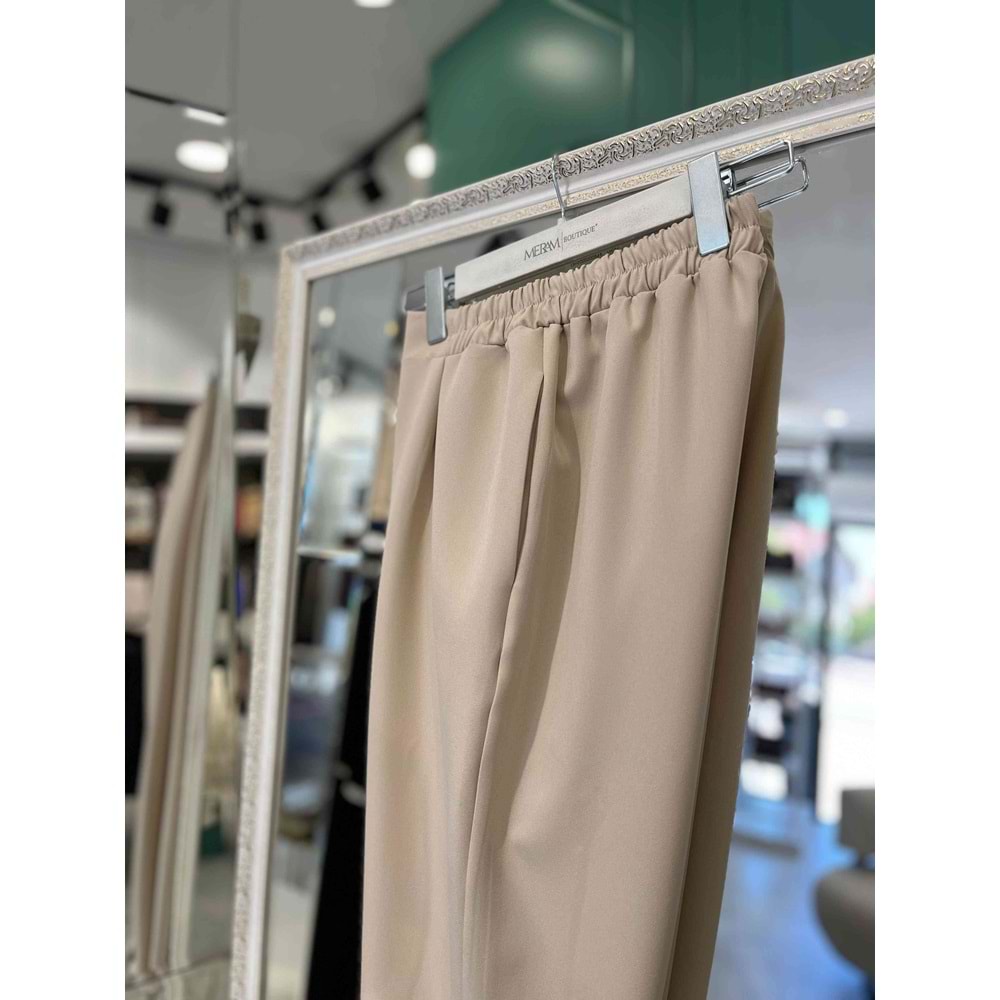 MISSEMRAMISS KUMAŞ PANTOLON PAÇA TAŞ DETAYLI - BEJ - 38