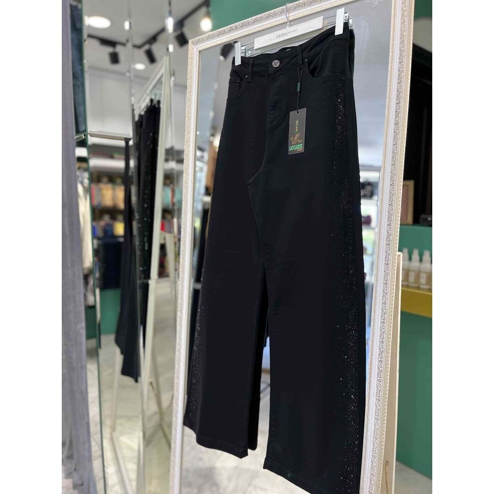 LACARTE PALAZZO KOT PANTOLON TAŞLI - SİYAH - 34