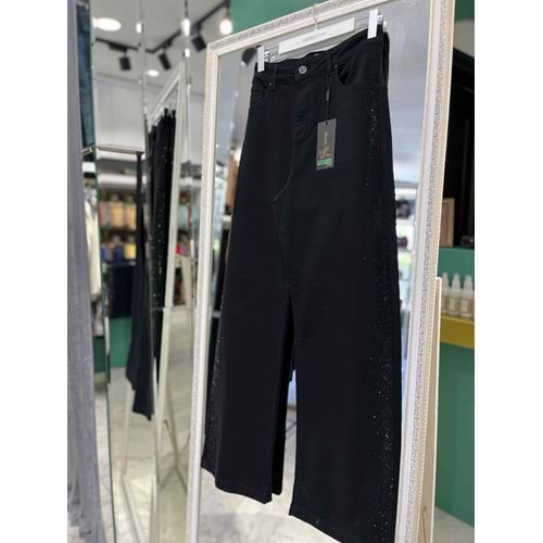 LACARTE PALAZZO KOT PANTOLON TAŞLI - SİYAH - 34