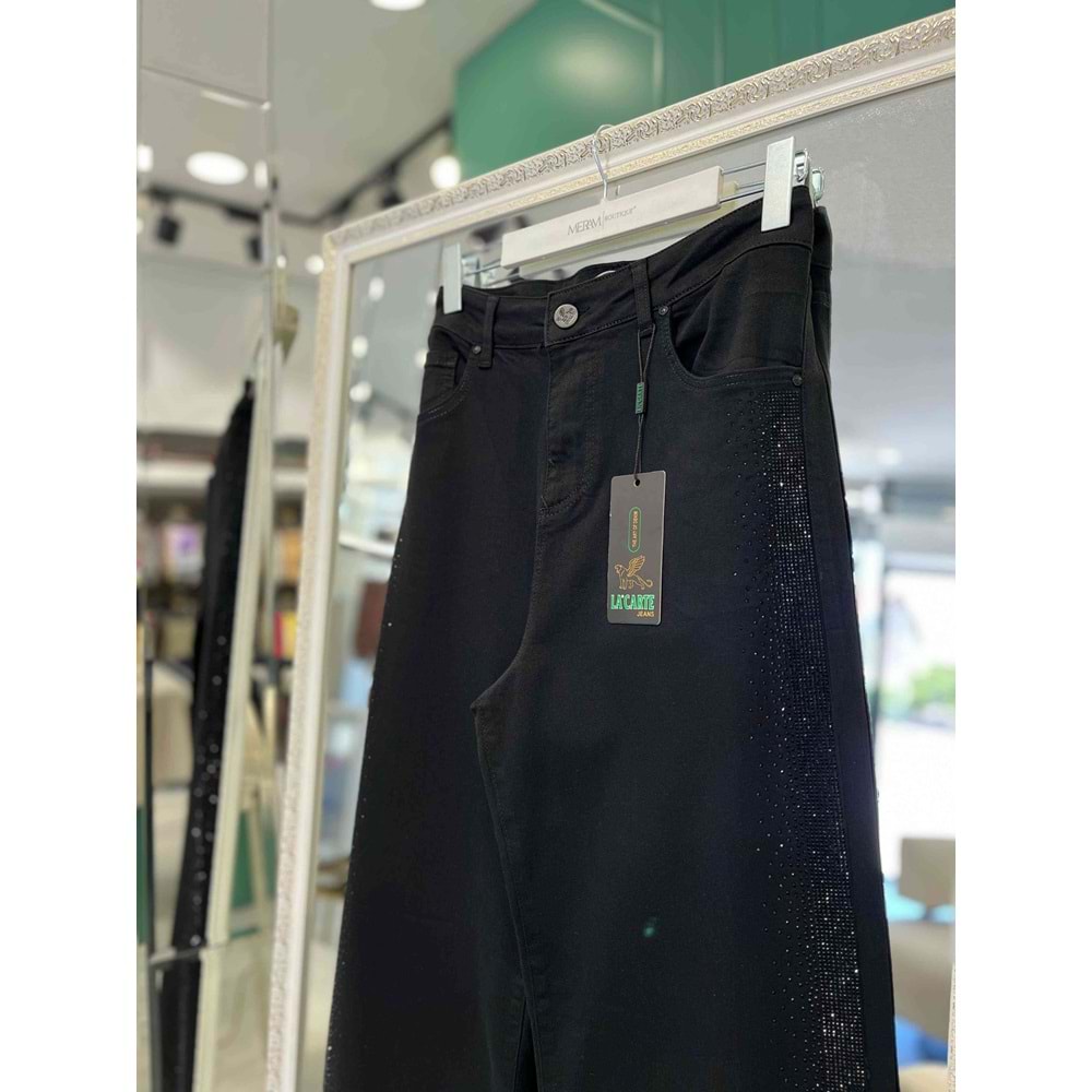 LACARTE PALAZZO KOT PANTOLON TAŞLI - SİYAH - 34