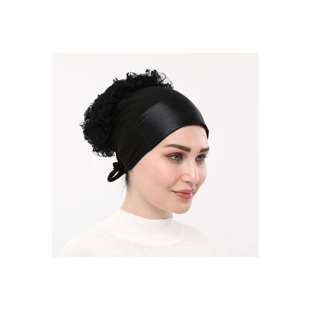 MRM FIRFIRLI SATEN BONE - SİYAH