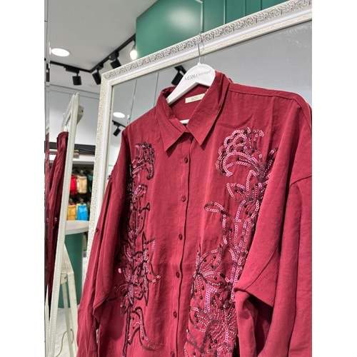 ADN İŞLEMELİ GÖMLEK KETEN KARIŞIMLI