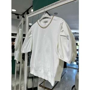 NEFİSE KISA KOLLU TRİKO İÇLİK ZİNCİR DETAYLI - BEYAZ - STANDART