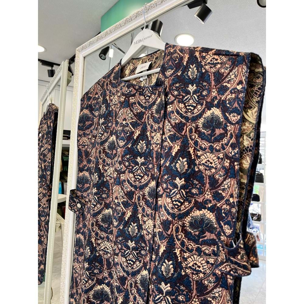 EKRU YELEK ETNİK DESEN - LACİVERT - S