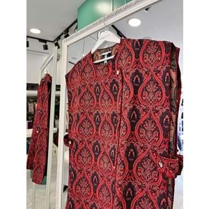 EKRU YELEK ETNİK DESEN - BORDO - M