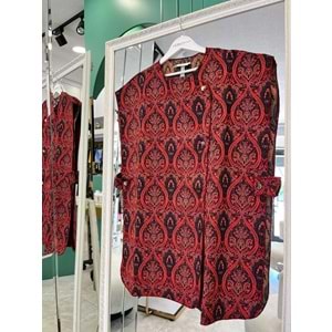 EKRU YELEK ETNİK DESEN - BORDO - L