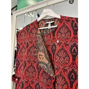 EKRU YELEK ETNİK DESEN - BORDO - L