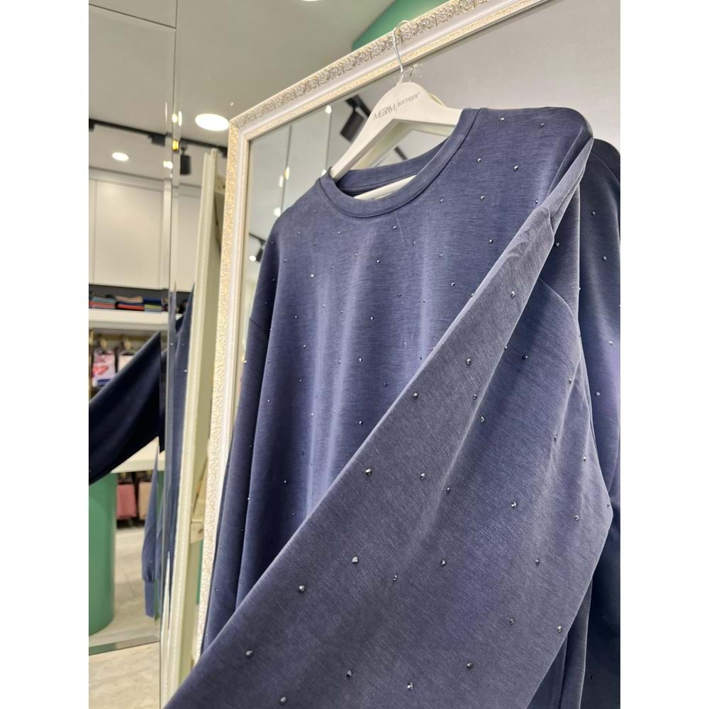 ADN MİNİK TAŞLI SWEAT ÖRME CUPRA - LACİVERT - 4