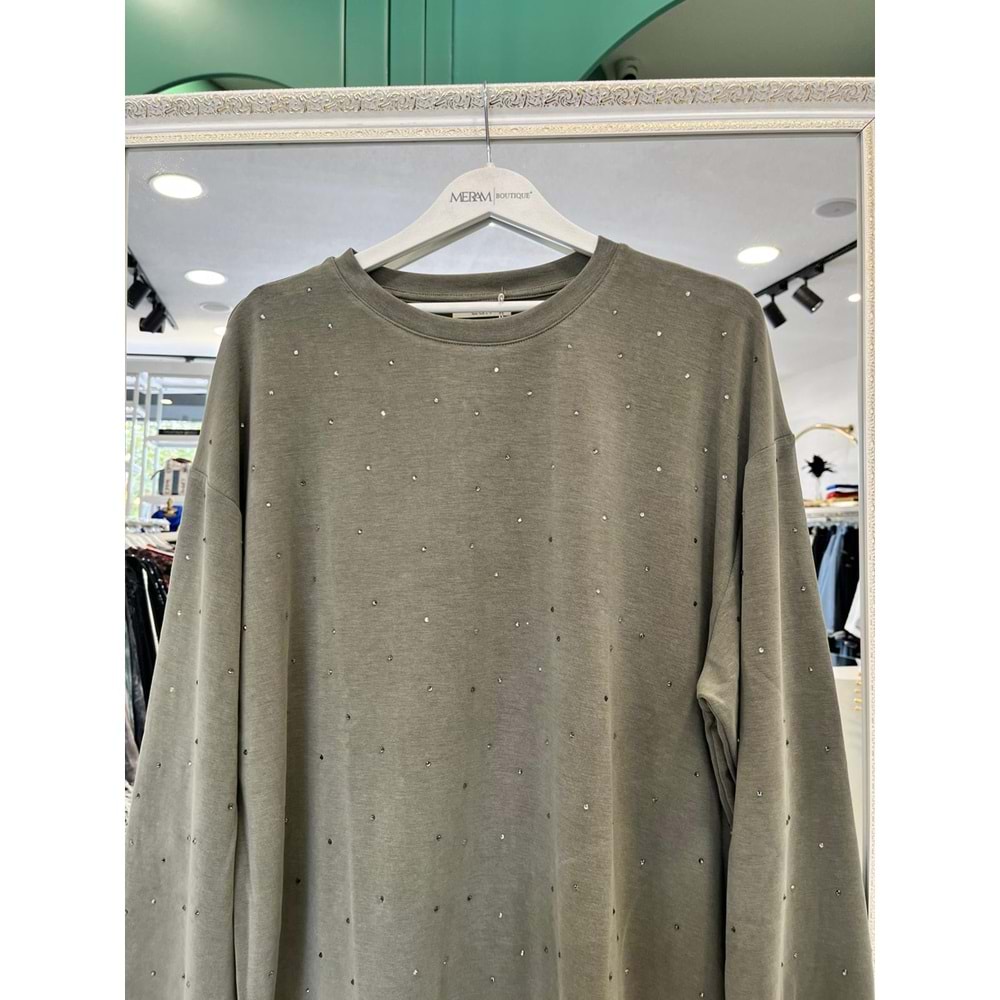 ADN MİNİK TAŞLI SWEAT ÖRME CUPRA - HAKİ - 3