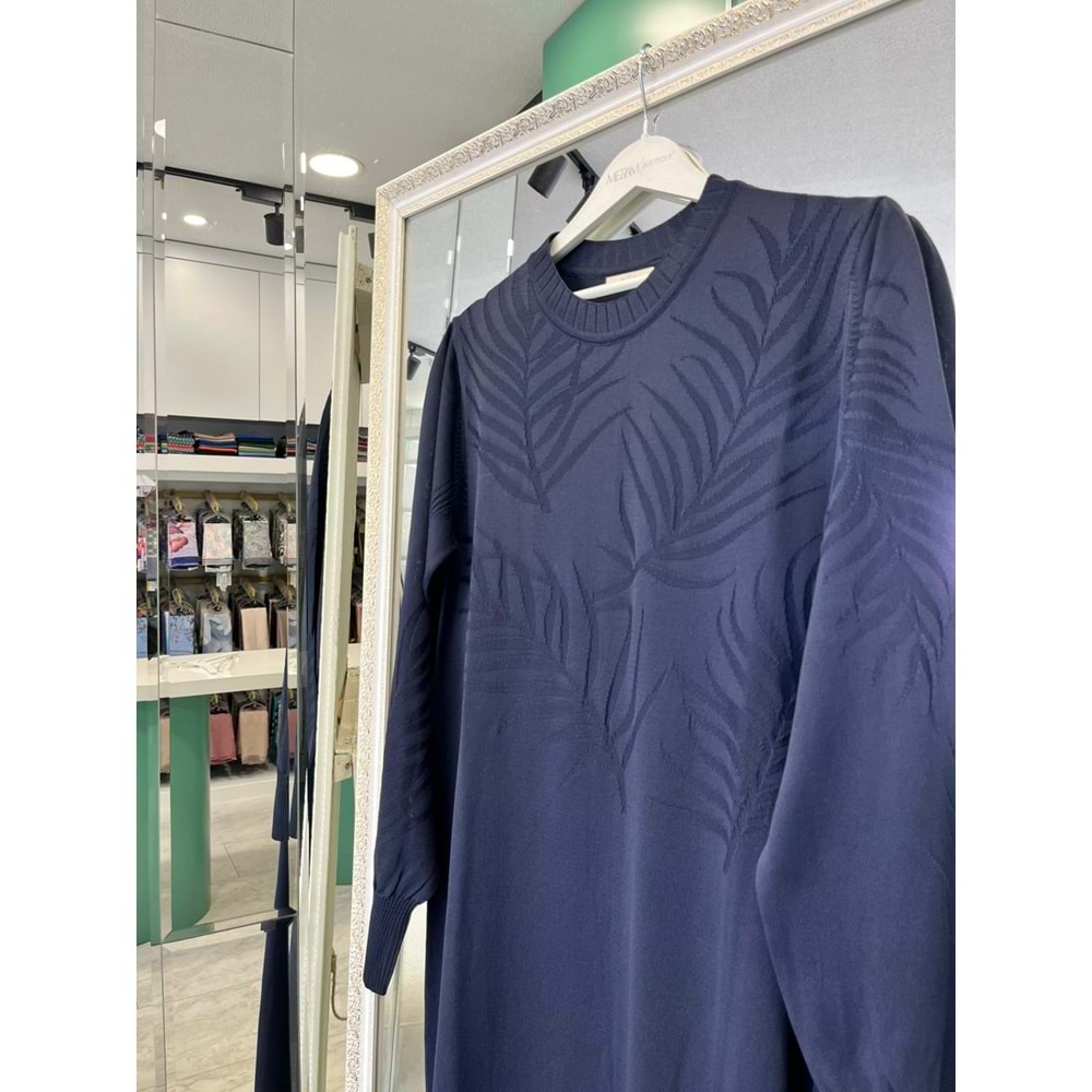 ADN MERSERİZE PALMİYE ELBİSE - LACİVERT - 2