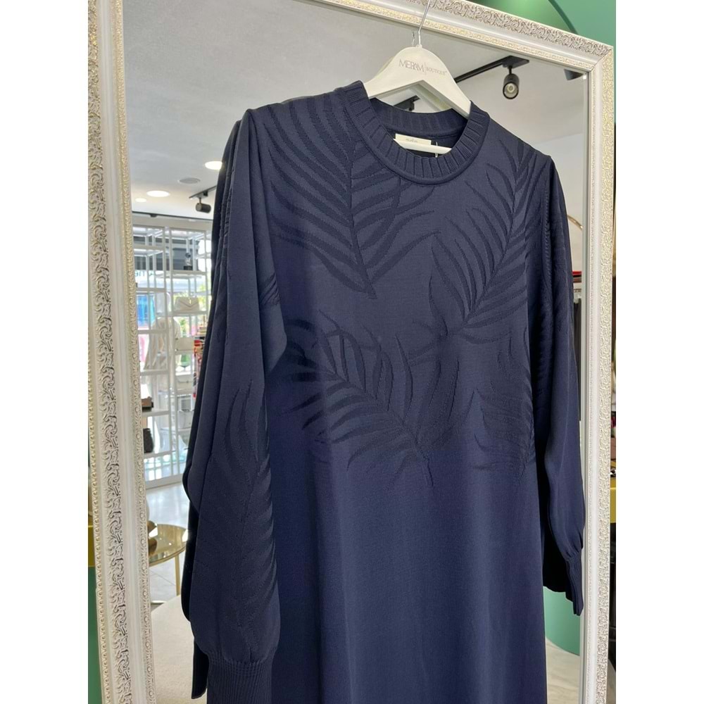 ADN MERSERİZE PALMİYE ELBİSE - LACİVERT - 2