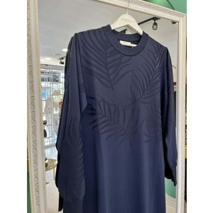 ADN MERSERİZE PALMİYE ELBİSE - LACİVERT - 2