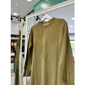 ADN MERSERİZE PALMİYE ELBİSE - YAĞ YEŞİLİ - 2