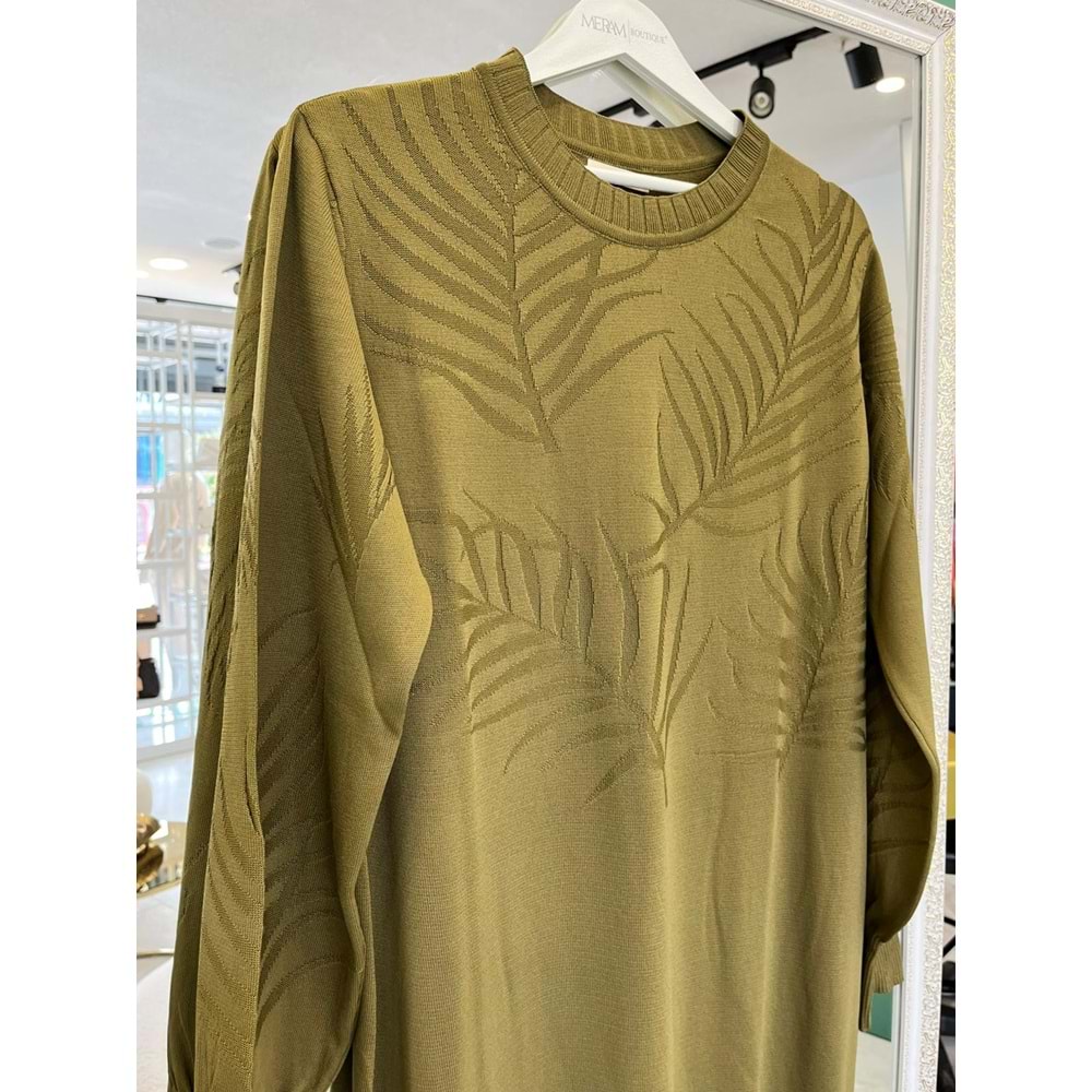 ADN MERSERİZE PALMİYE ELBİSE - YAĞ YEŞİLİ - 2