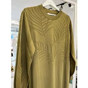 ADN MERSERİZE PALMİYE ELBİSE - YAĞ YEŞİLİ - 2